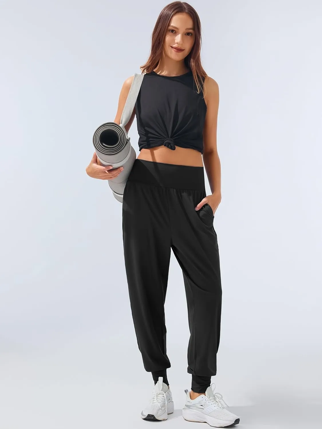 AFITNE Women's Yoga Joggers Cuffed Loose Workout Fold Over Sweatpants Comfy High Waisted Lounge Pants with Pockets