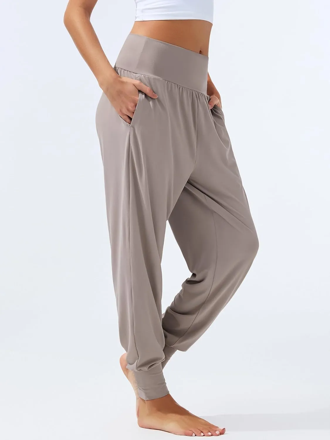 AFITNE Women's Yoga Joggers Cuffed Loose Workout Fold Over Sweatpants Comfy High Waisted Lounge Pants with Pockets