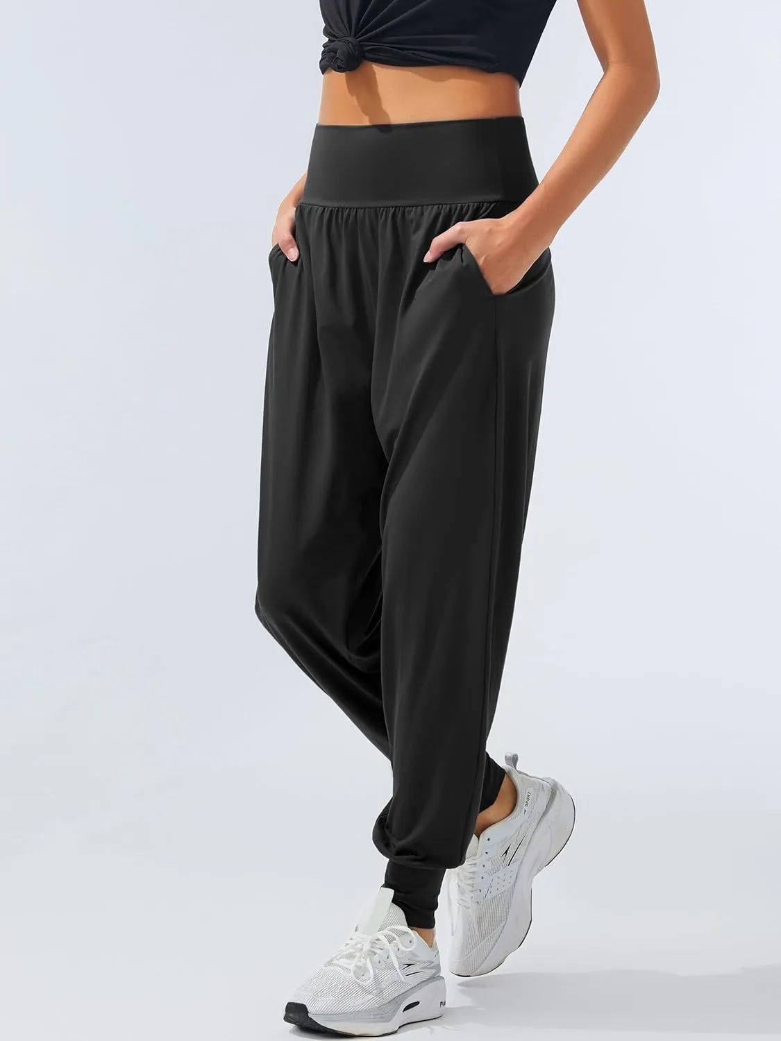 AFITNE Women's Yoga Joggers Cuffed Loose Workout Fold Over Sweatpants Comfy High Waisted Lounge Pants with Pockets