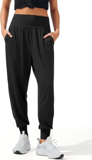 AFITNE Women's Yoga Joggers Cuffed Loose Workout Fold Over Sweatpants Comfy High Waisted Lounge Pants with Pockets