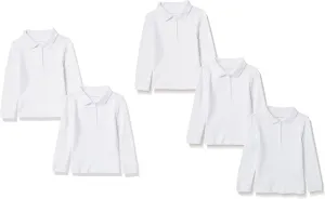Amazon Essentials Girls and Toddlers' Long-Sleeve Interlock Polo Shirts, Multipacks