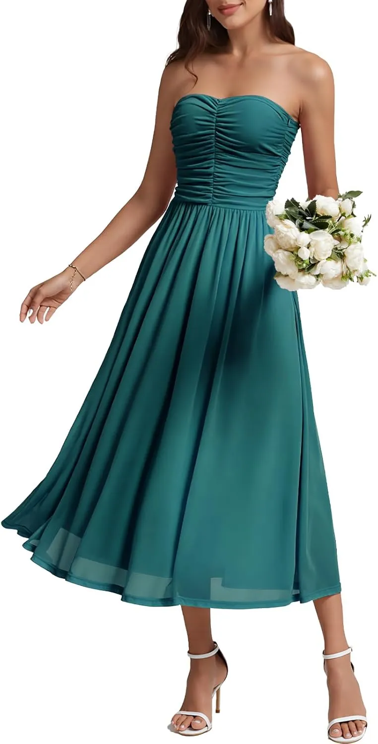 DRESSTELLS Women's 2025 Summer Casual Long Strapless Flowy Elegant Dresses