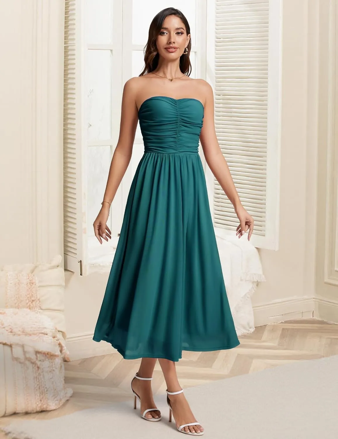 DRESSTELLS Women's 2025 Summer Casual Long Strapless Flowy Elegant Dresses