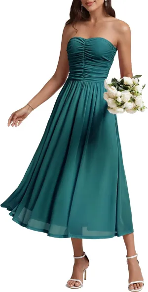 DRESSTELLS Women's 2025 Summer Casual Long Strapless Flowy Elegant Dresses