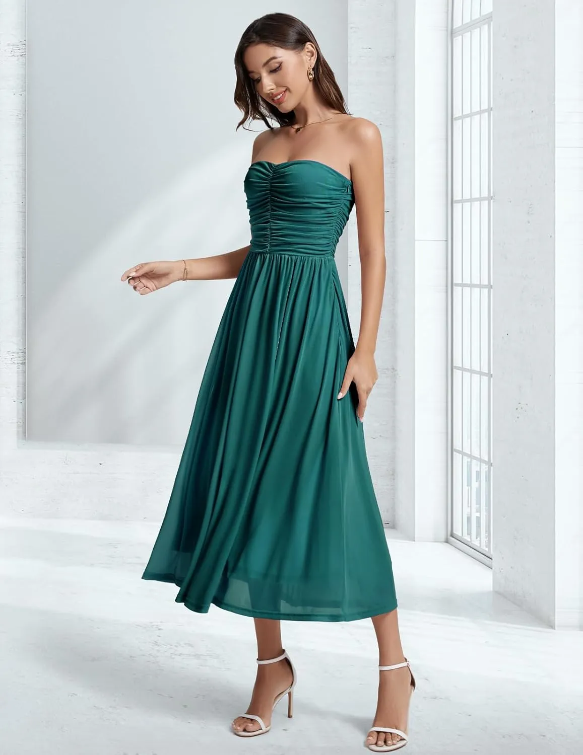 DRESSTELLS Women's 2025 Summer Casual Long Strapless Flowy Elegant Dresses