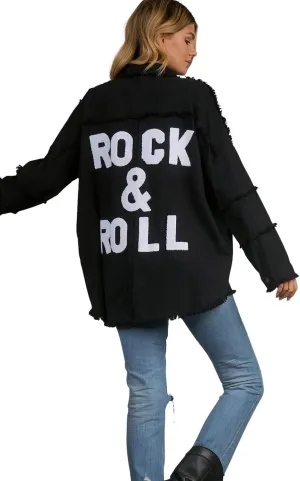ELAN Women's Rock and Roll Distressed Button Up Jacket