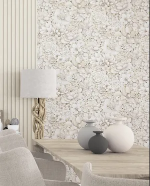 Floral Texture Greige Wallpaper from Eden Collection by Galerie Wallcoverings