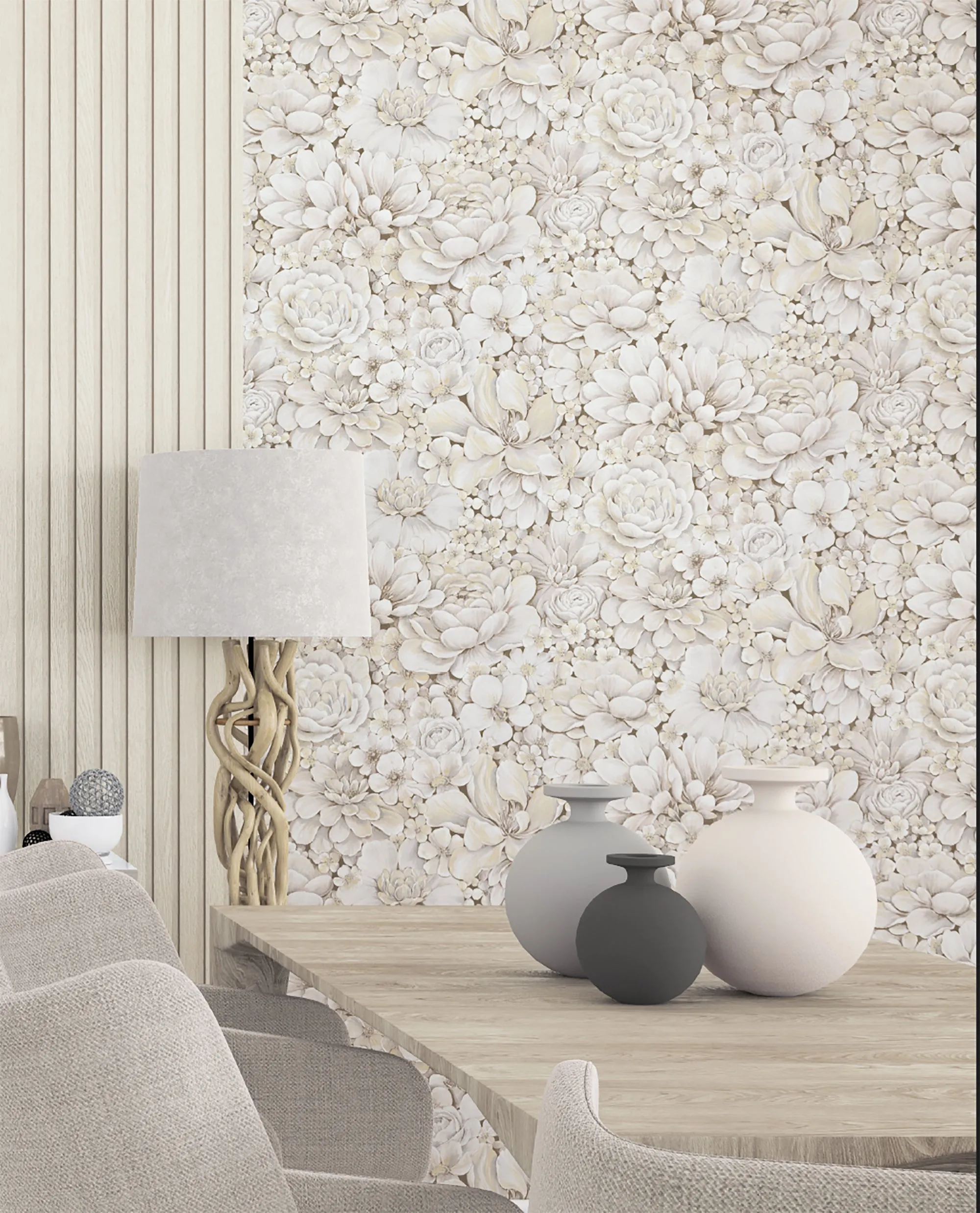 Floral Texture Greige Wallpaper from Eden Collection by Galerie Wallcoverings