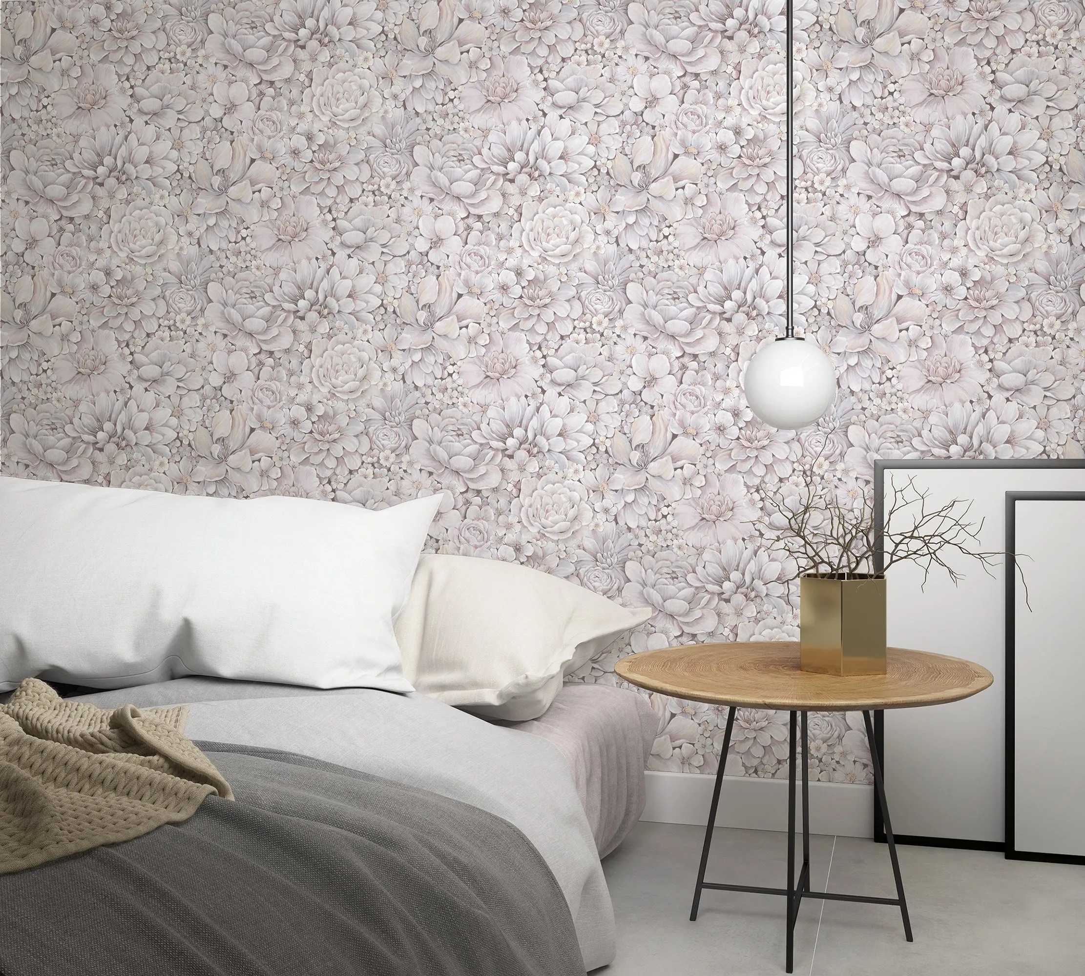 Floral Texture Pink/Grey Wallpaper from Eden Collection by Galerie Wallcoverings