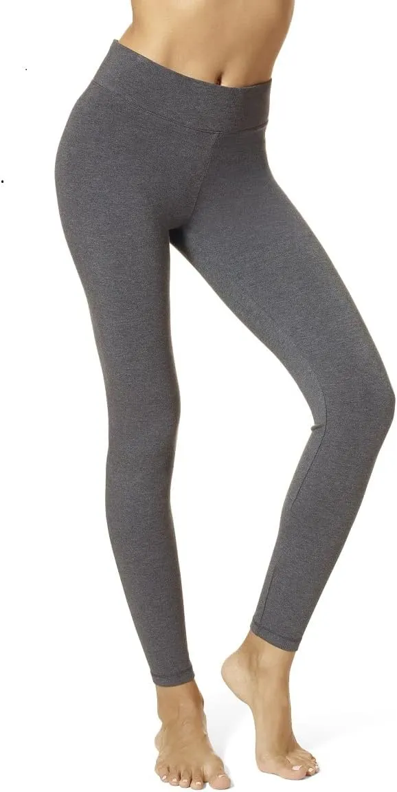 HUE Women's Ultra Soft Cotton Leggings with Wide Waistband, Full and Capri Length