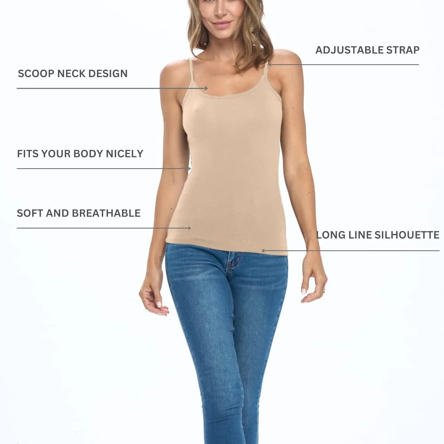 M&M SCRUBS Women's Soft and Breathable Cotton Stretch Camisole with Adjustable Strap Tank Top