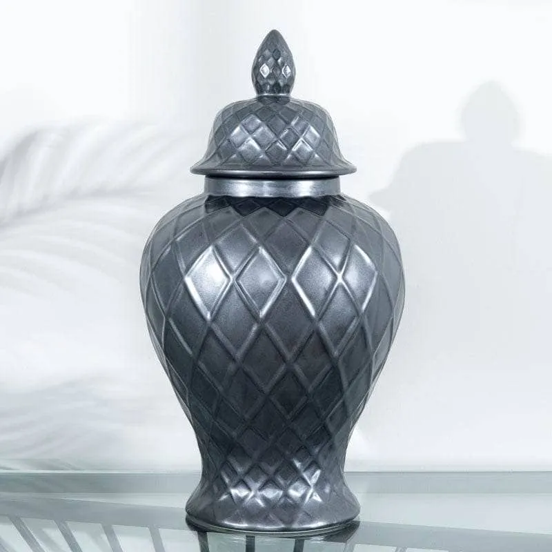 Matt Black Lattice Ginger Jar - 20"