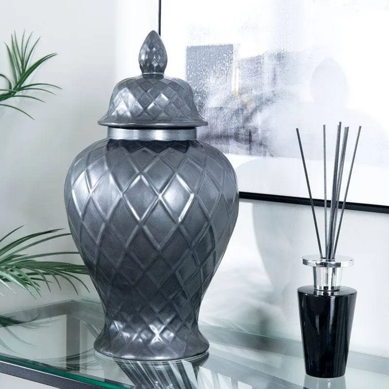 Matt Black Lattice Ginger Jar - 20"