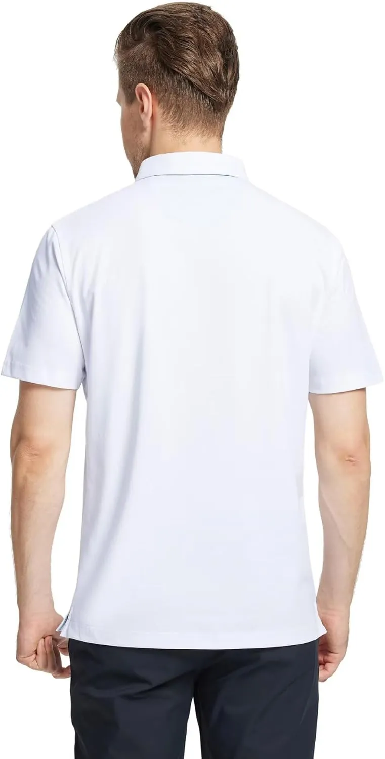 Men's Business Long and Short Sleeve Polo Shirts Mercerized Cotton Blend Casual Stylish Collared Shirts