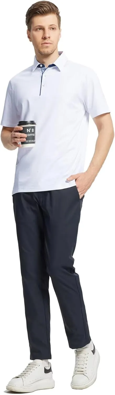 Men's Business Long and Short Sleeve Polo Shirts Mercerized Cotton Blend Casual Stylish Collared Shirts