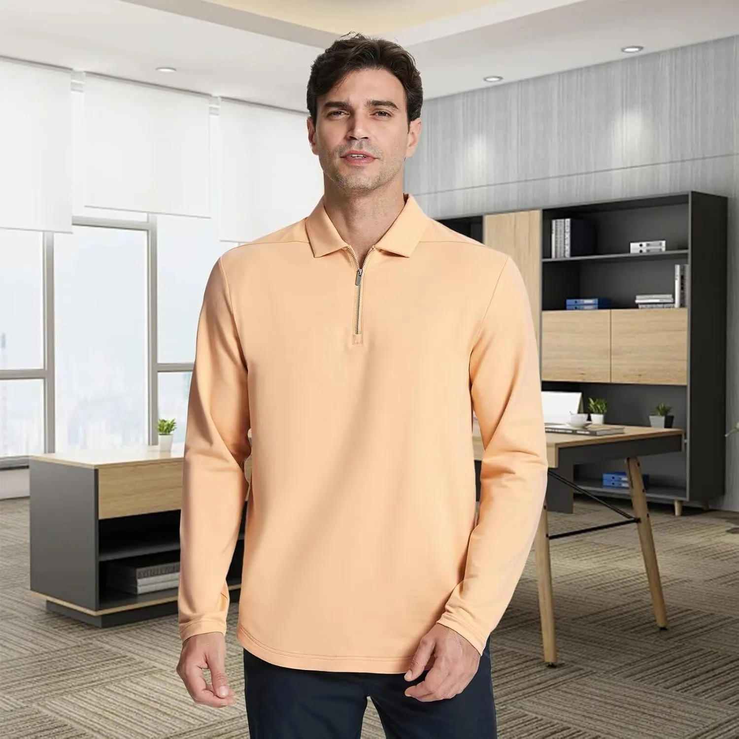 Mens Quarter Zip Polo Shirt Long and Short Sleeve Collared Shirts Moisture Wicking Performance Golf Polo Shirts