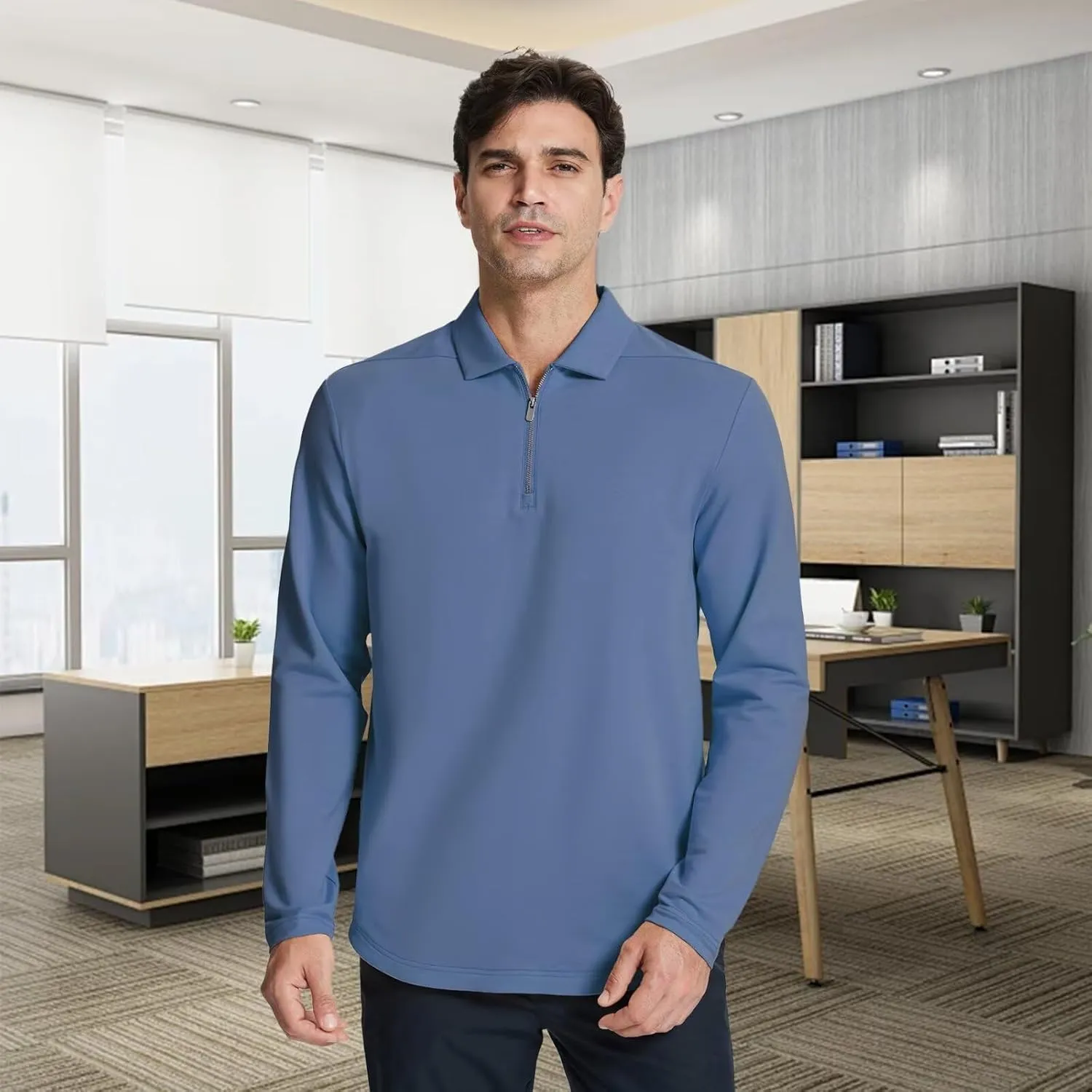 Mens Quarter Zip Polo Shirt Long and Short Sleeve Collared Shirts Moisture Wicking Performance Golf Polo Shirts
