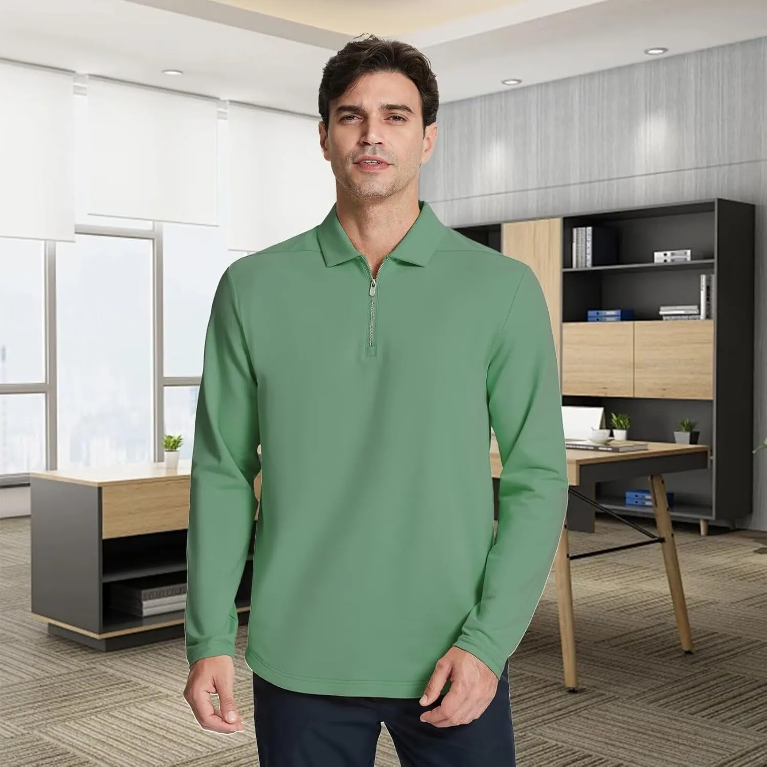 Mens Quarter Zip Polo Shirt Long and Short Sleeve Collared Shirts Moisture Wicking Performance Golf Polo Shirts