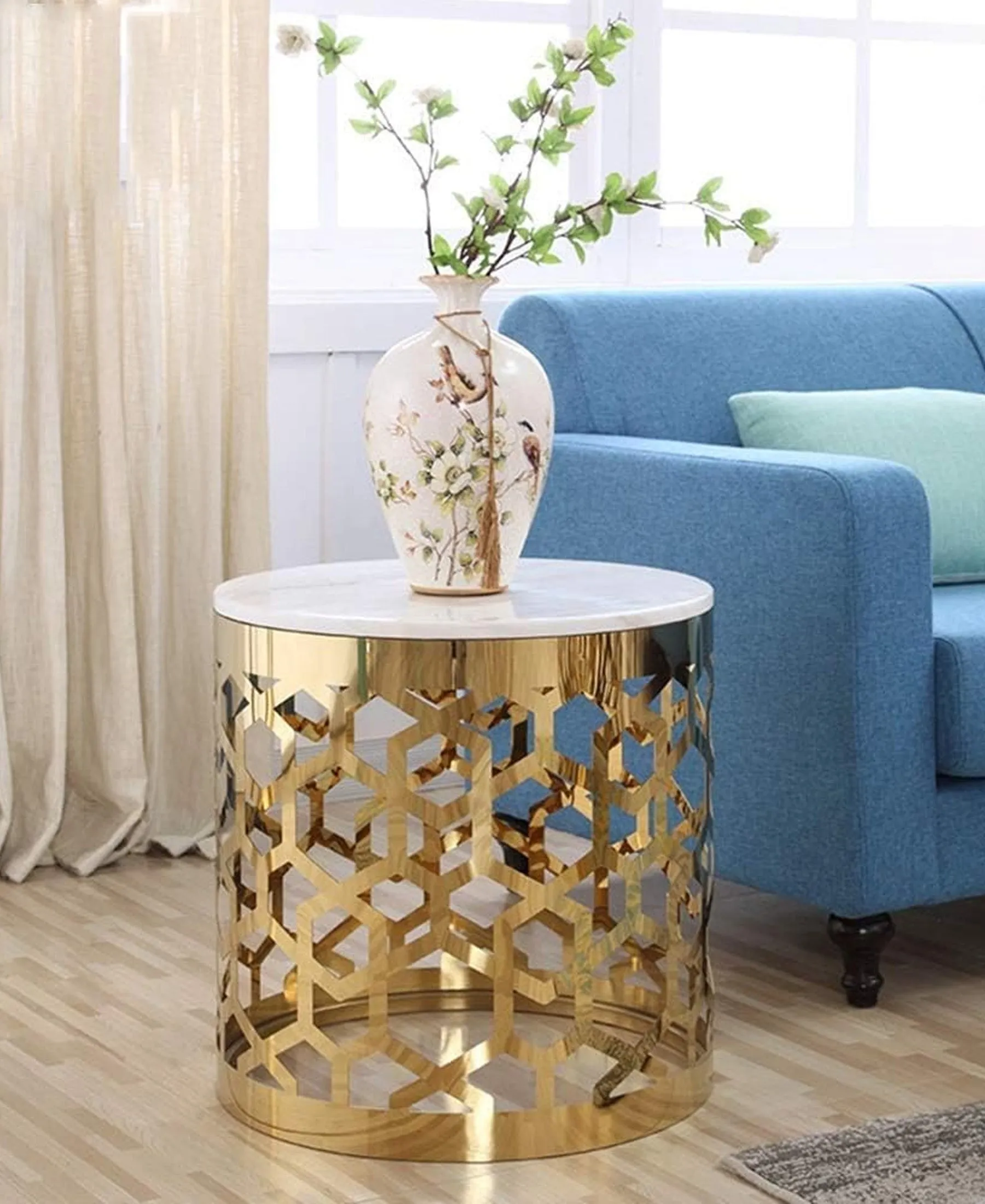MWCTRG07 Abstract Round Gold And White Coffee Table