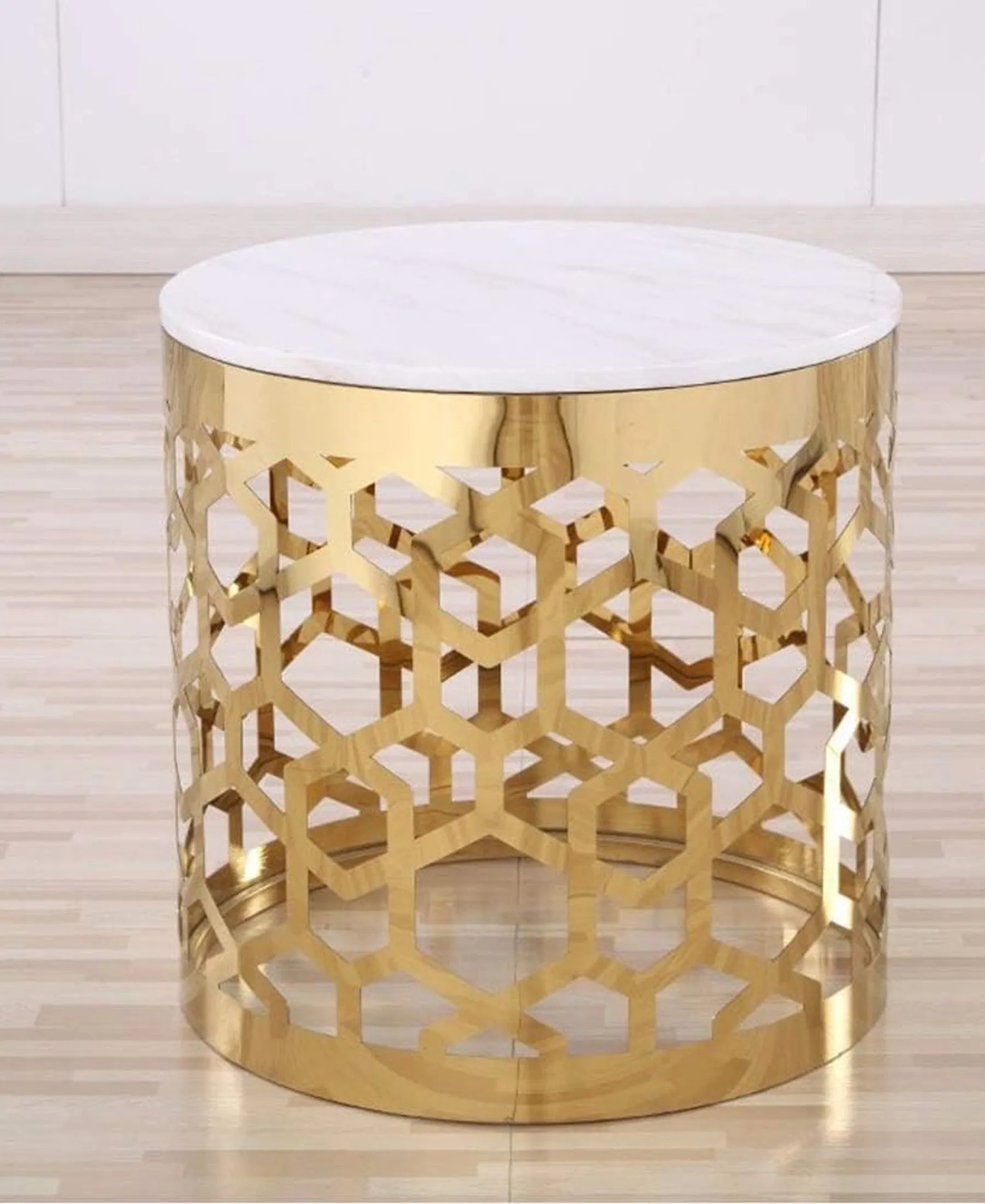 MWCTRG07 Abstract Round Gold And White Coffee Table