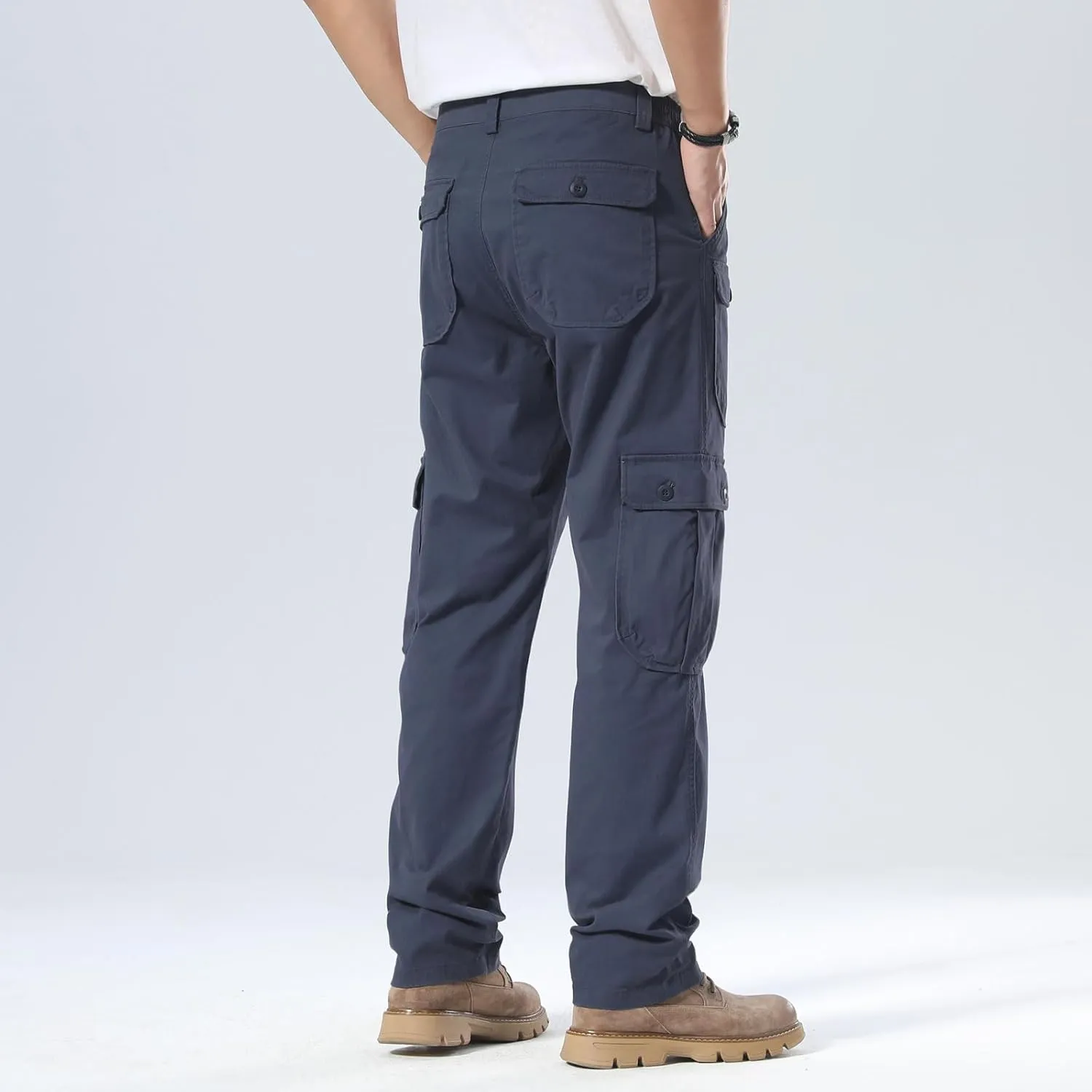 Plaid&Plain Men's Cargo Pants Relaxed Fit with Extra Front Pocket and Oversized Belt Loops LSC013
