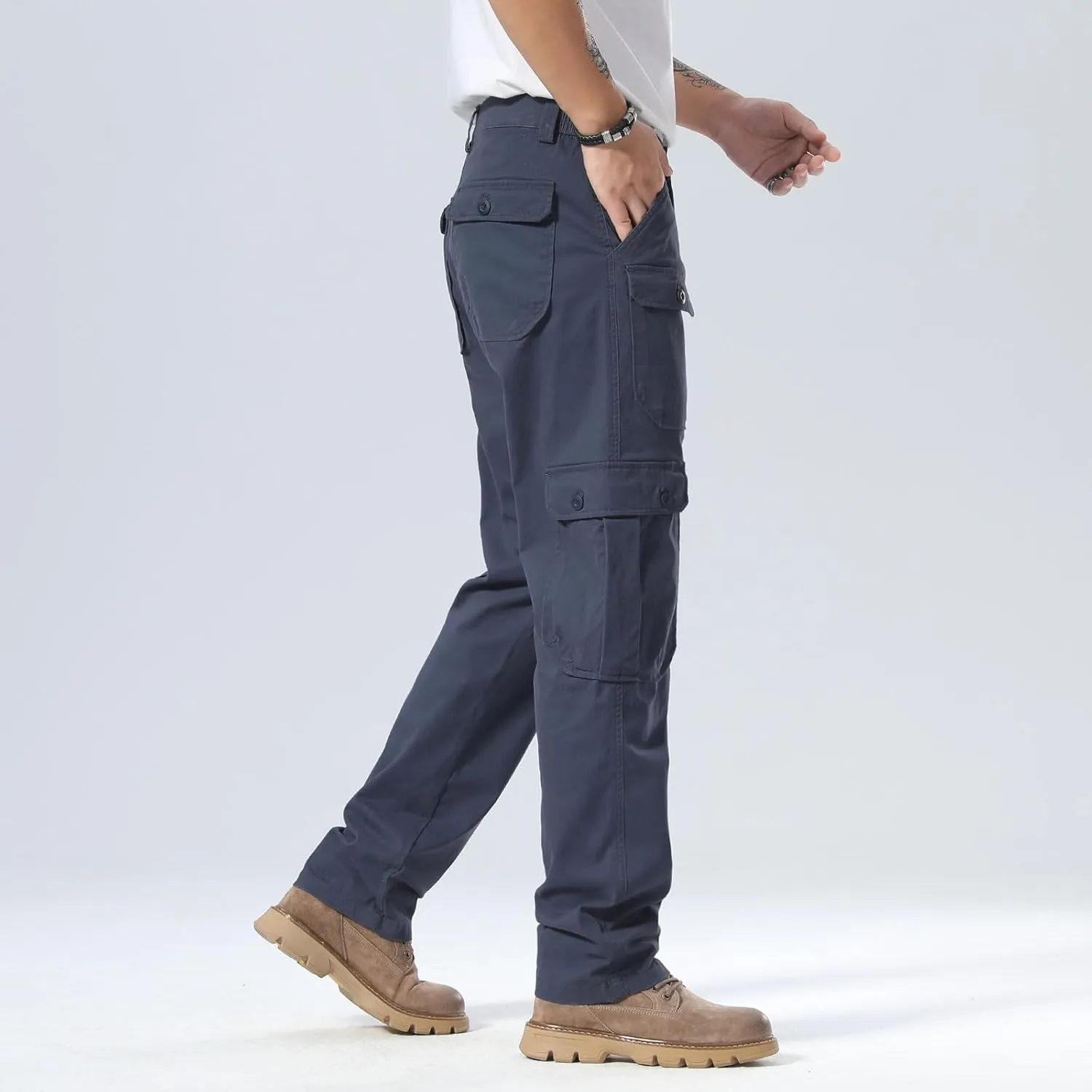 Plaid&Plain Men's Cargo Pants Relaxed Fit with Extra Front Pocket and Oversized Belt Loops LSC013