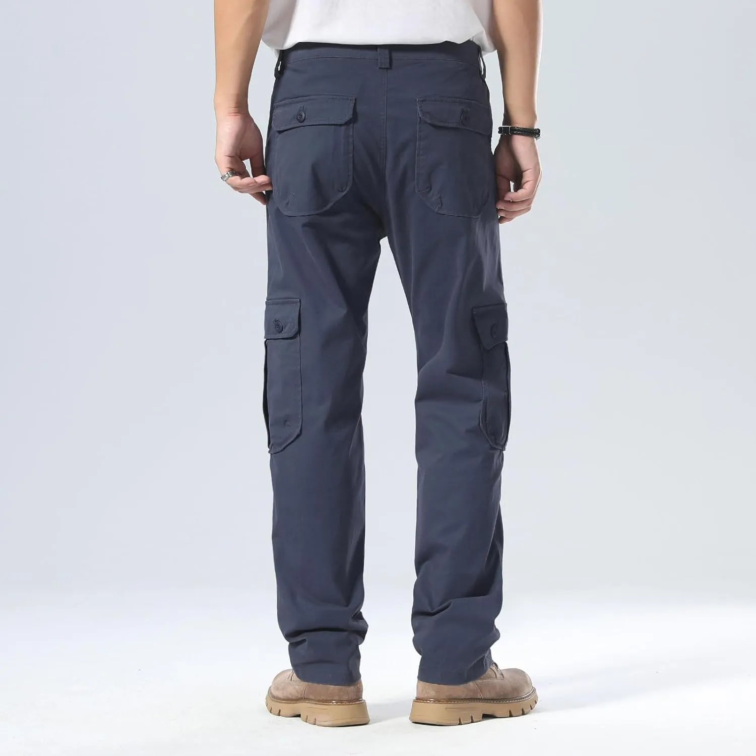 Plaid&Plain Men's Cargo Pants Relaxed Fit with Extra Front Pocket and Oversized Belt Loops LSC013