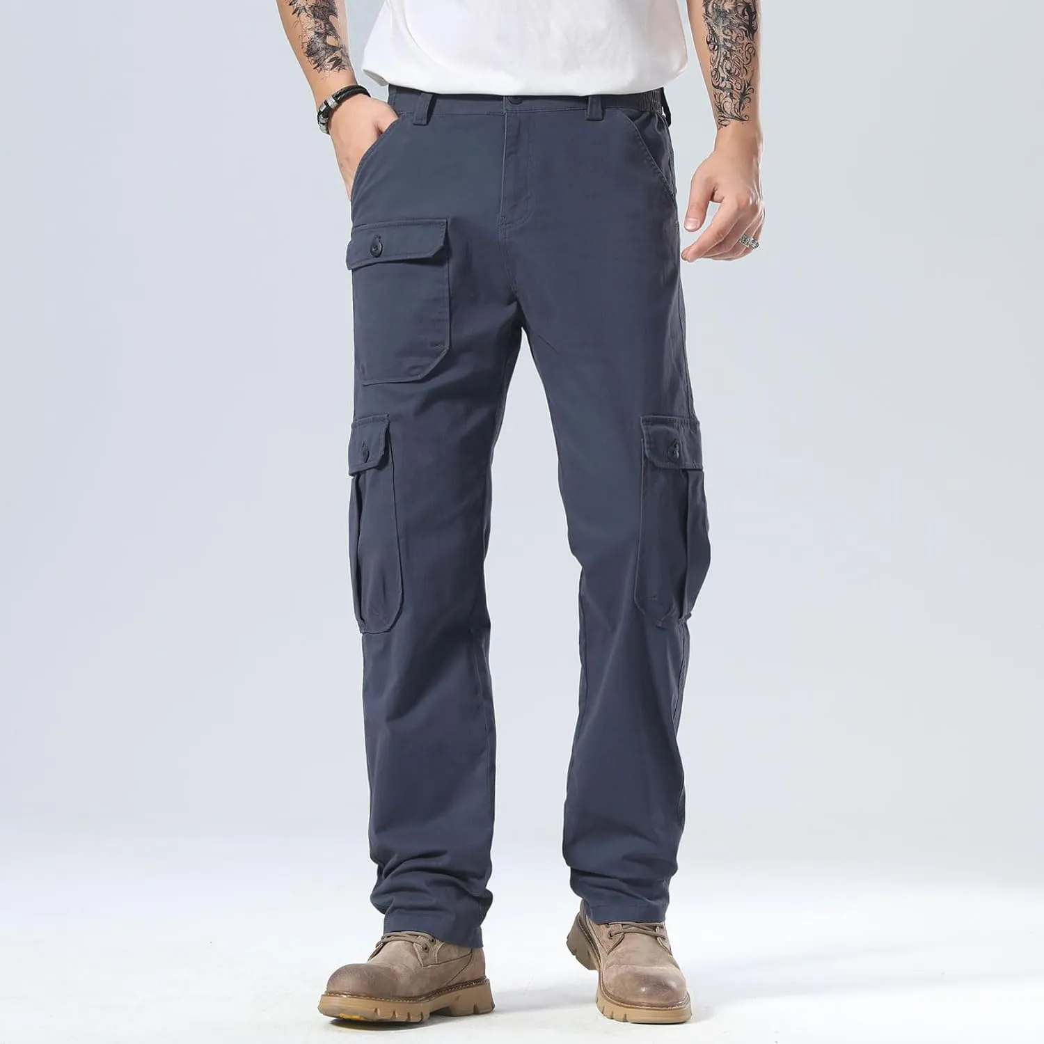Plaid&Plain Men's Cargo Pants Relaxed Fit with Extra Front Pocket and Oversized Belt Loops LSC013