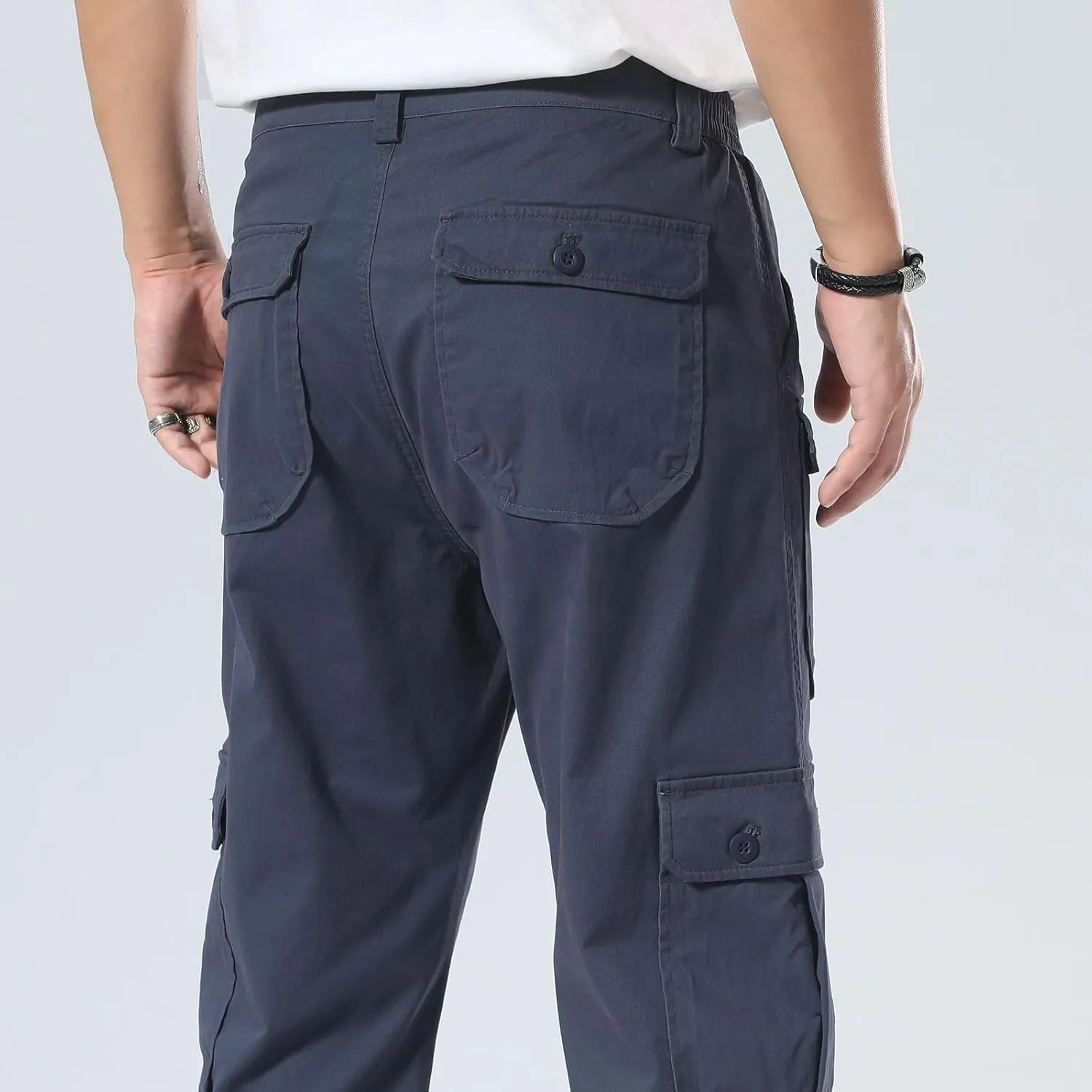 Plaid&Plain Men's Cargo Pants Relaxed Fit with Extra Front Pocket and Oversized Belt Loops LSC013