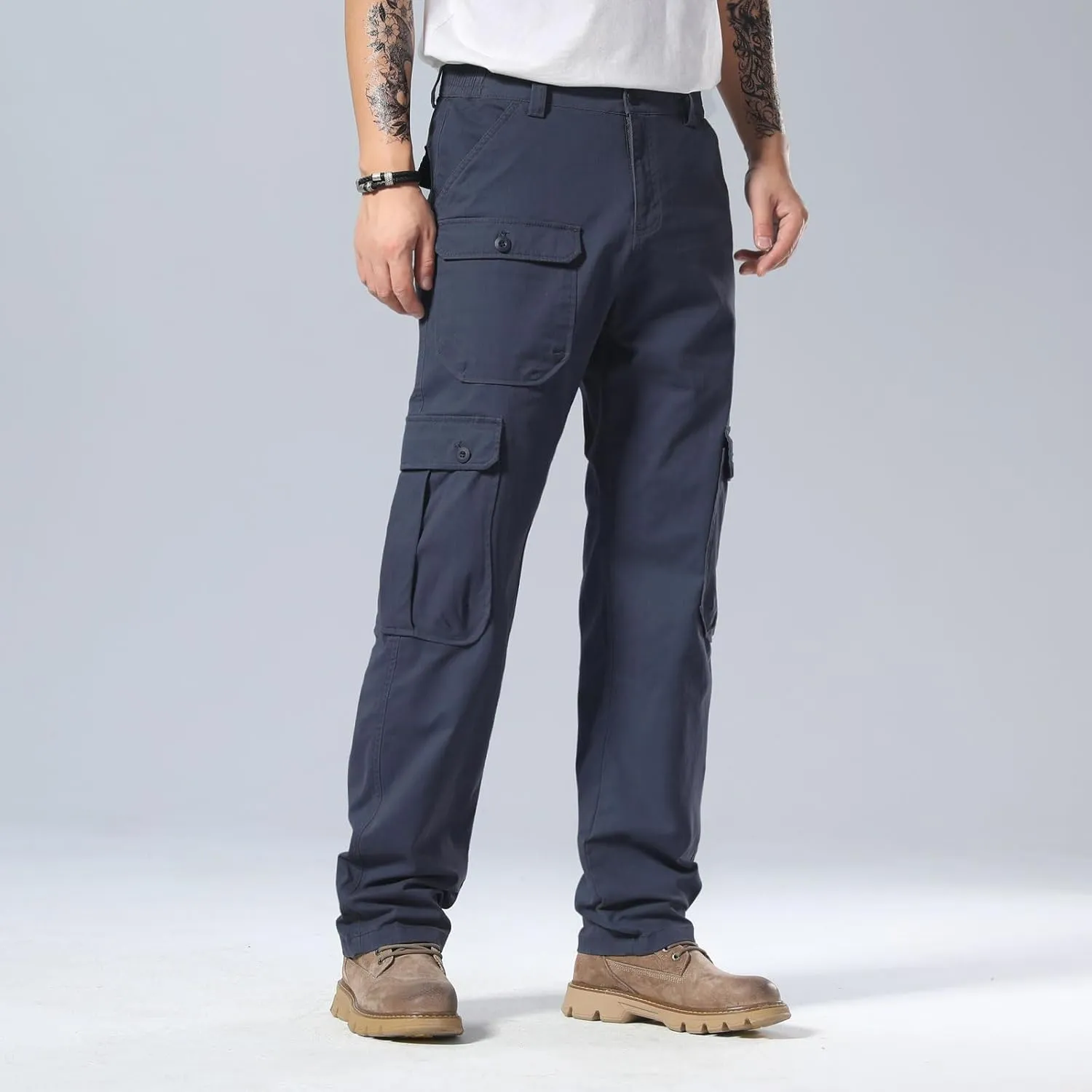 Plaid&Plain Men's Cargo Pants Relaxed Fit with Extra Front Pocket and Oversized Belt Loops LSC013
