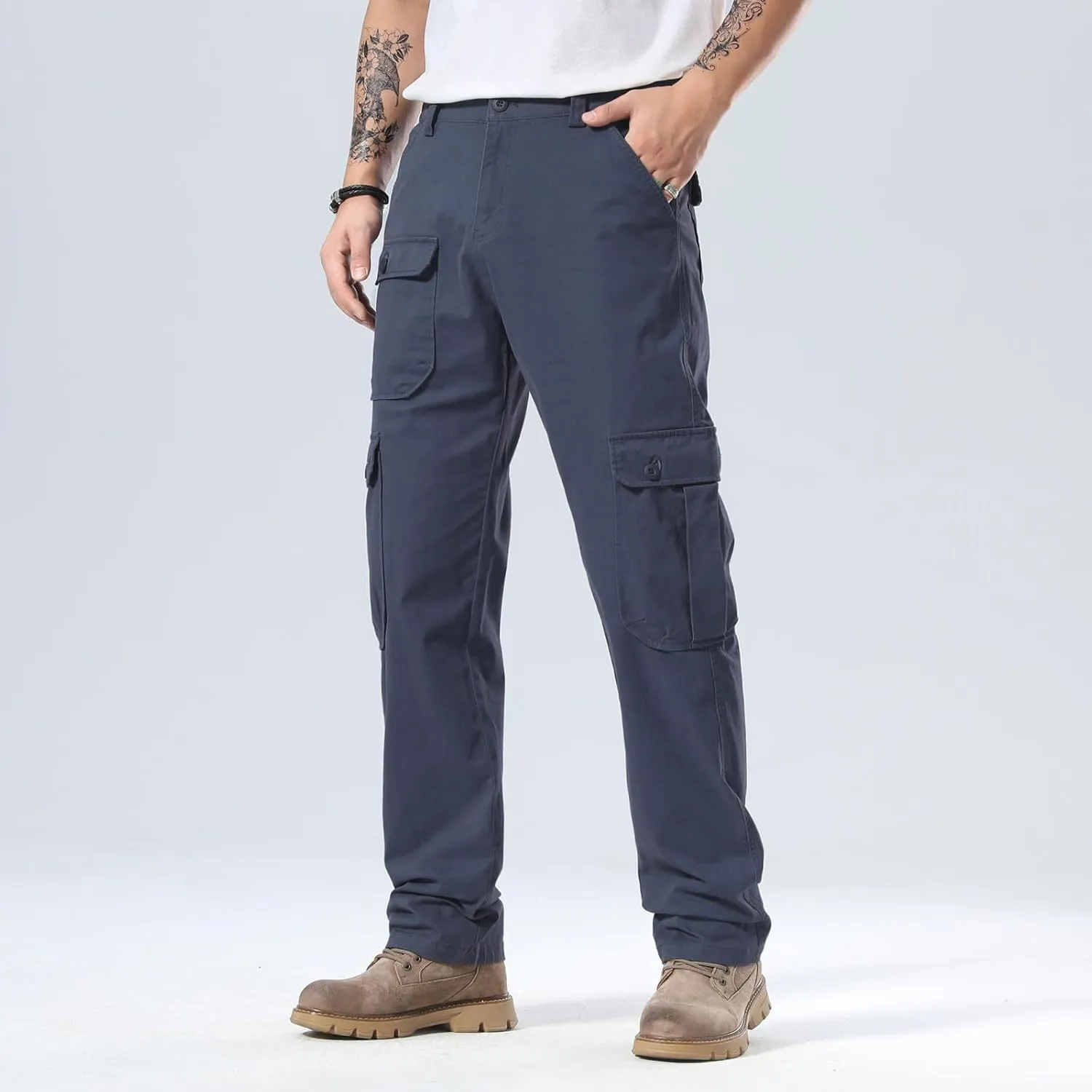 Plaid&Plain Men's Cargo Pants Relaxed Fit with Extra Front Pocket and Oversized Belt Loops LSC013
