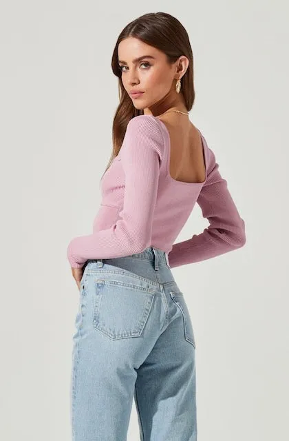 TARZANA RIBBED KNIT SWEETHEART SWEATER