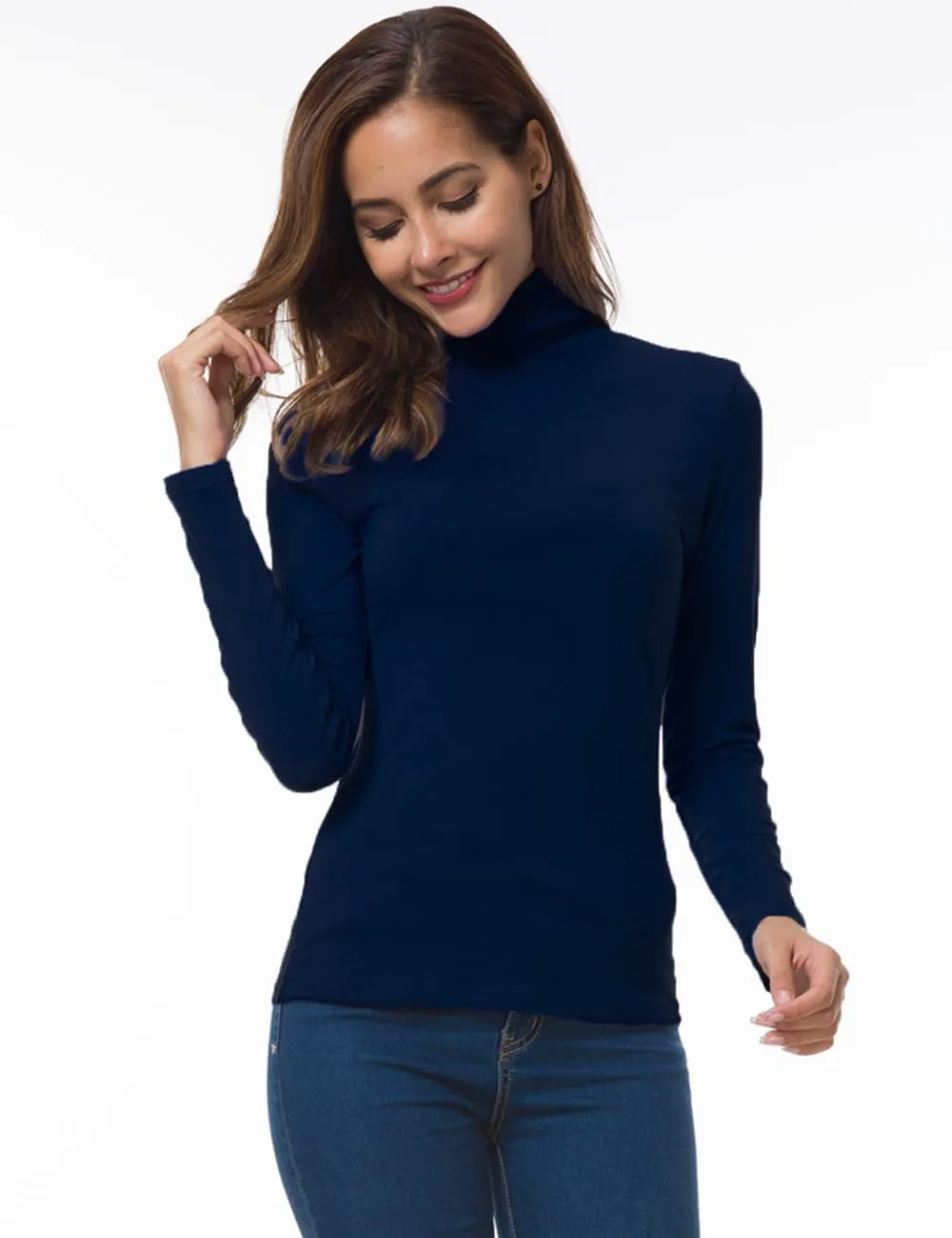 Women Long Sleeve Turtleneck Slim Fitted Based Layer Lightweight Active Shirt Pullover Tops