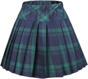 Women's Stretchy High Waist Tartan Pleated Mini Skirt Plaid Skater Skirts for Women and School Costume