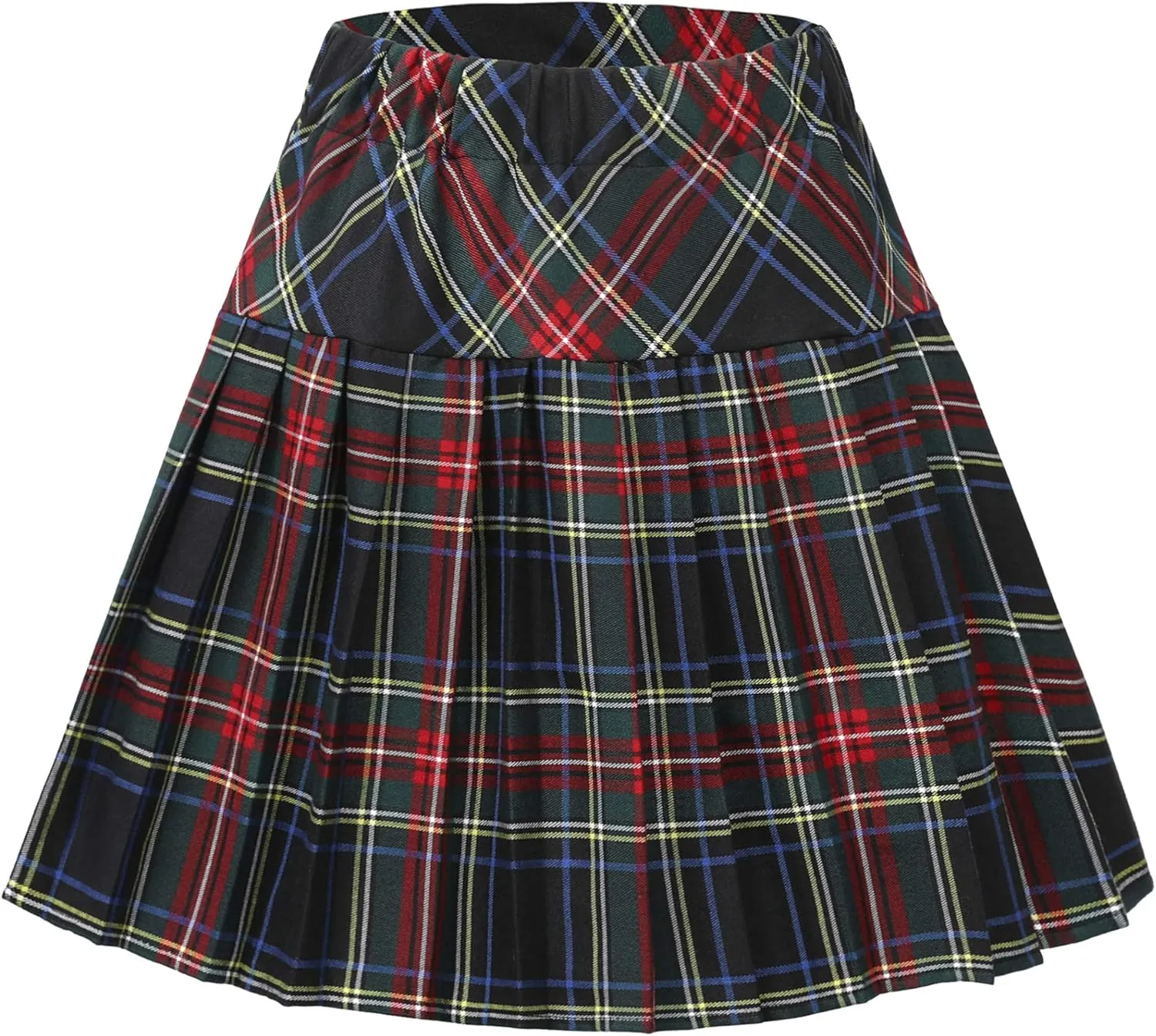 Women's Stretchy High Waist Tartan Pleated Mini Skirt Plaid Skater Skirts for Women and School Costume