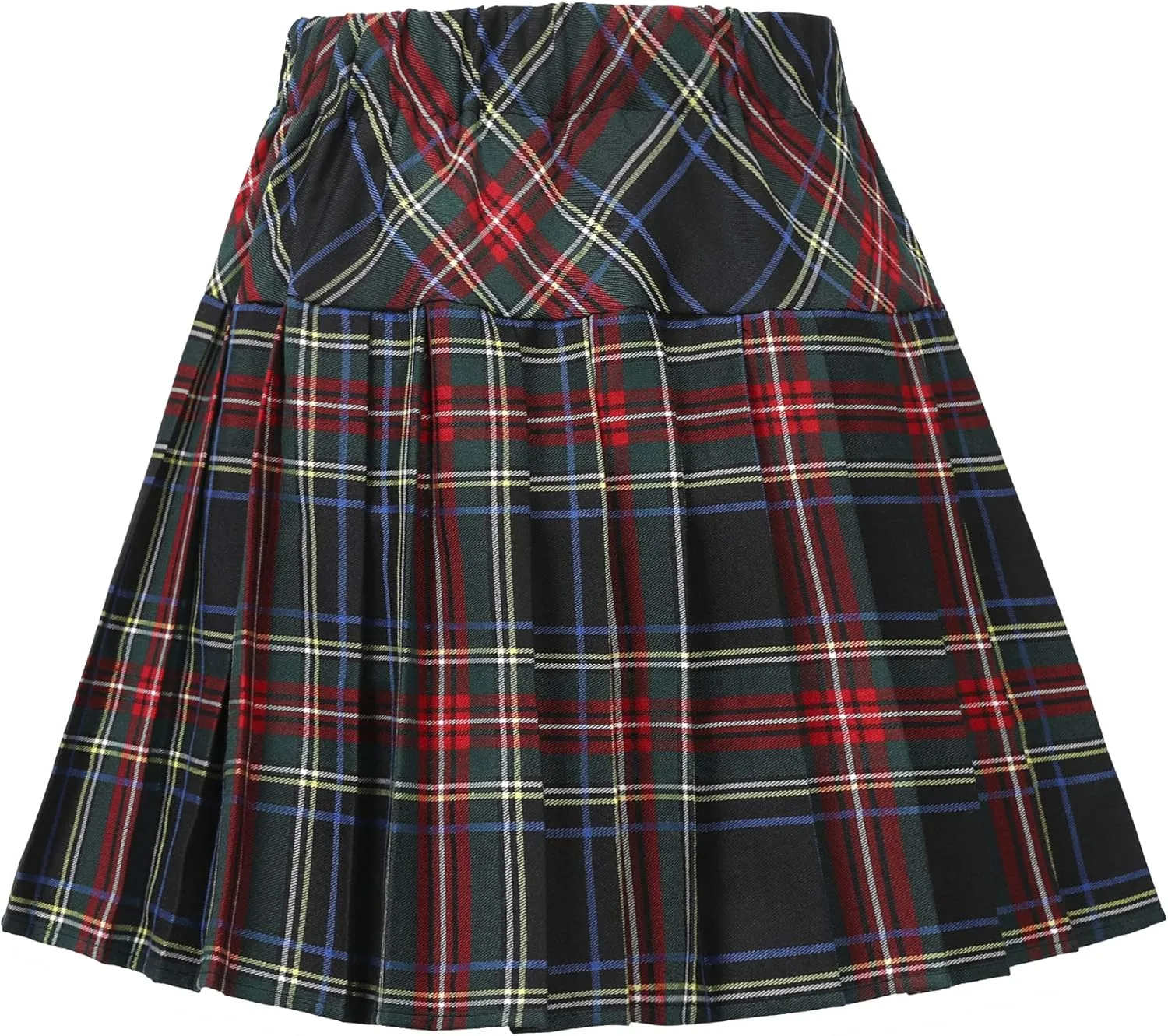 Women's Stretchy High Waist Tartan Pleated Mini Skirt Plaid Skater Skirts for Women and School Costume