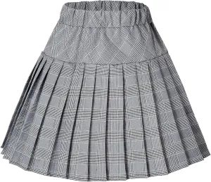 Women's Stretchy High Waist Tartan Pleated Mini Skirt Plaid Skater Skirts for Women and School Costume