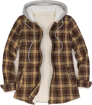 ZENTHACE Women's Hooded Flannel Shirt Jacket,Sherpa Lined Full Zip Fall Winter Plaid Shacket